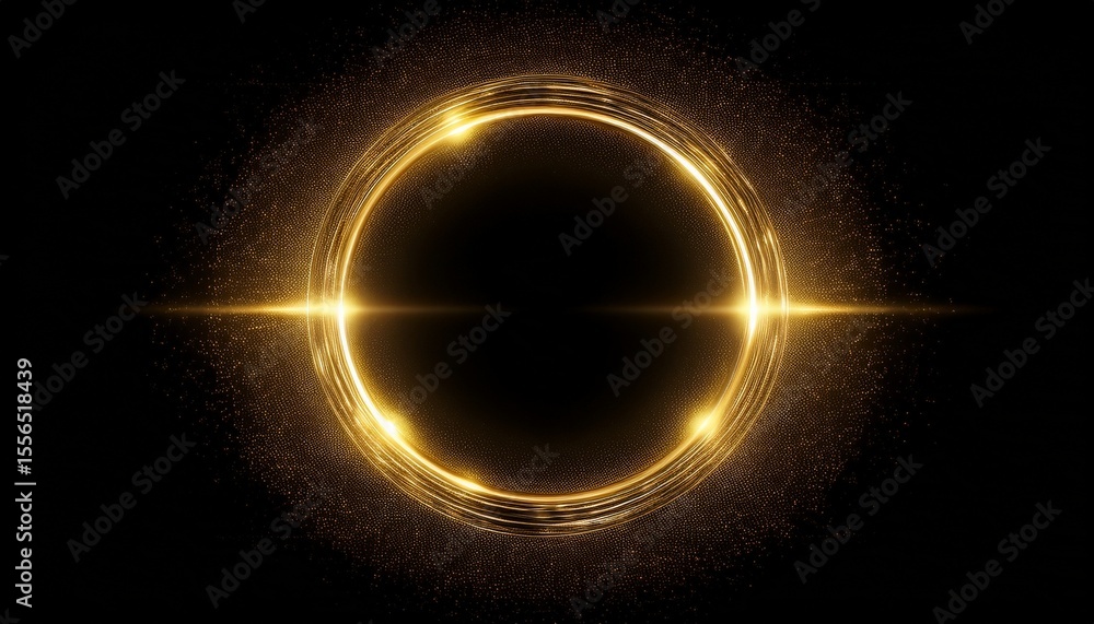 beautiful abstract effect gold sparkle light circle frame in black background beautiful abstract effect gold sparkle light circle frame in black background