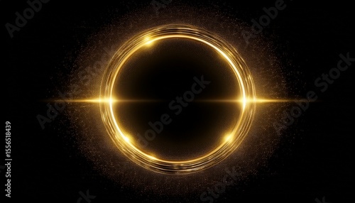 beautiful abstract effect gold sparkle light circle frame in black background
