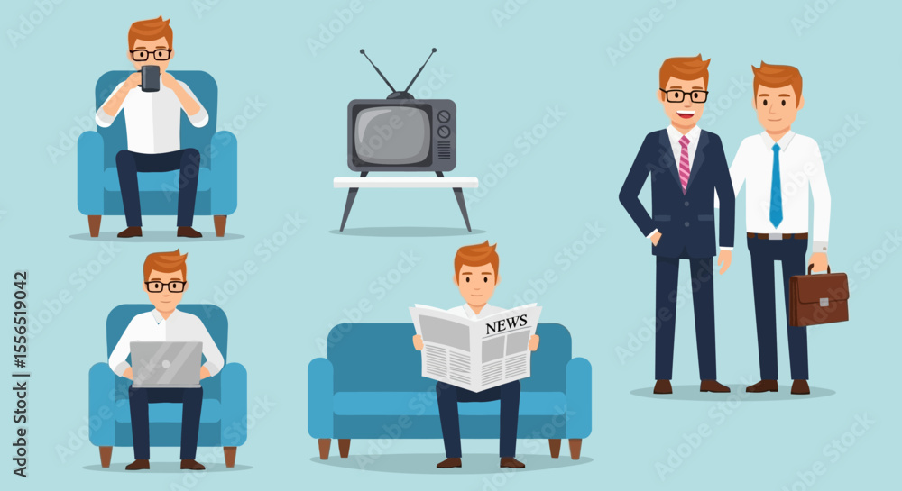 Diverse Men Engaging in Daily Activities Illustration Pack Diverse Men Engaging in Daily Activities Illustration Pack