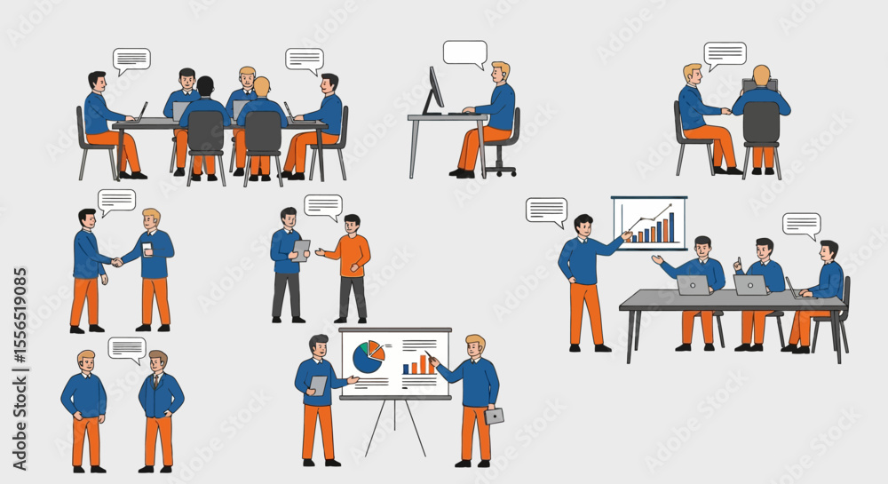 Diverse Team Collaboration Illustrations of Business Meetings, Presentations, and Teamwork Diverse Team Collaboration Illustrations of Business Meetings, Presentations, and Teamwork