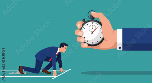 Businessman Ready to Start Race Against Time Time Management Concept
