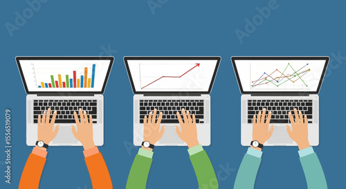 Data Analysis Teamwork Collaborative Chart & Graph Interpretation on Laptops