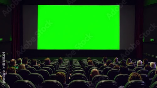Cinema audience watching green screen movie theater film entertainment background mockup template design 100