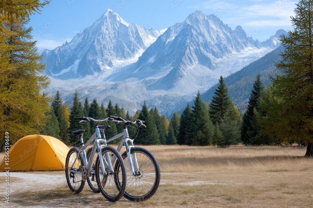 Fototapeta premium Camping and biking in the mountains