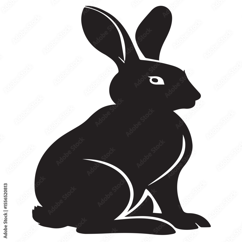 Fototapeta premium Rabbit silhouette isolated on white background shows a sitting bunny