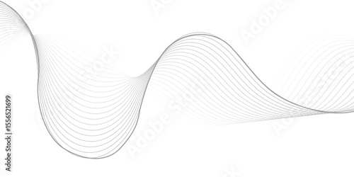 Elegant black gradient wave lines flowing smoothly on a white background. Modern abstract design ideal for sound waves, technology, communication, or futuristic creative visuals.