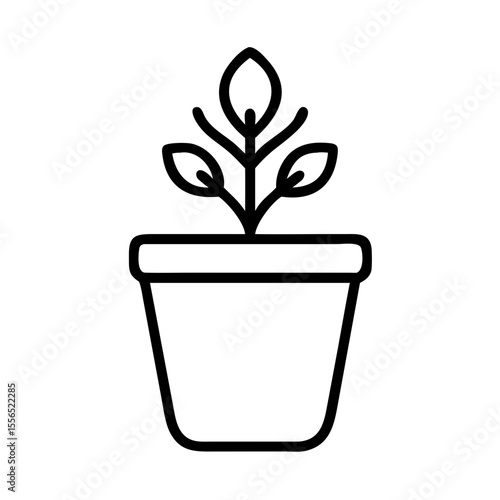 Clay pot with houseplant - flat style, transparent background, copy space