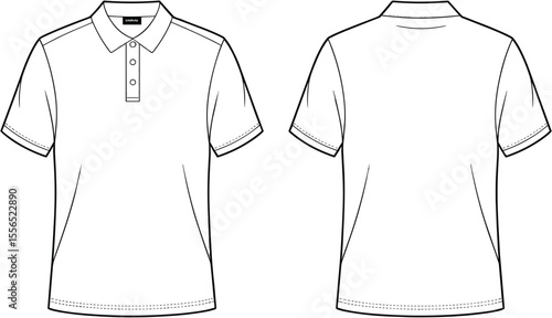 Classic Men's Polo Shirt Flat Sketch Template for Apparel Design, Casual Wear Mockups, Fashion Illustration, and Clothing Technical Drawings.