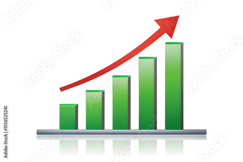 Business growth chart with arrow isolated on transparent background