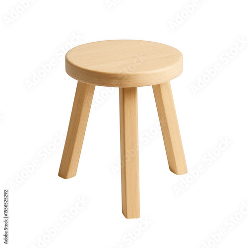 Simple round wooden stool with three legs isolated on transparent background