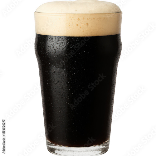 A refreshing glass of dark stout beer with a thick creamy head isolated on transparent background