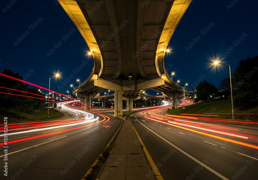 Fototapeta premium overpass with cars passing underneath on a lit night