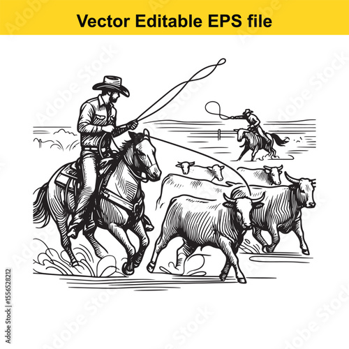 Elegant Cowgirl and Horse Duo Captured in Striking Black and White Silhouette Art