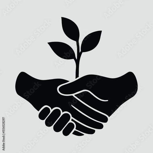 Silhouette handshake with plant growing business cooperation and growth Vector illustration