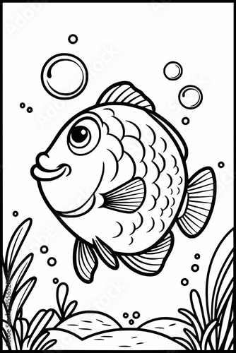 Freundlicher Fisch mit Luftblasen: Vektor Ausmalbild