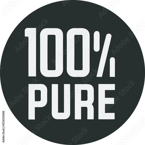 100% Pure: Close-up of a minimalist black and white logo design, clean and modern aesthetic, conveying purity and authenticity. in  a circle