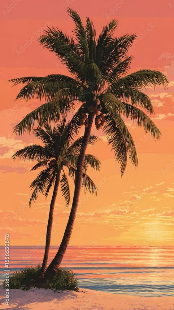 Tropical palm trees at sunset on sandy beach Tropical palm trees at sunset on sandy beach