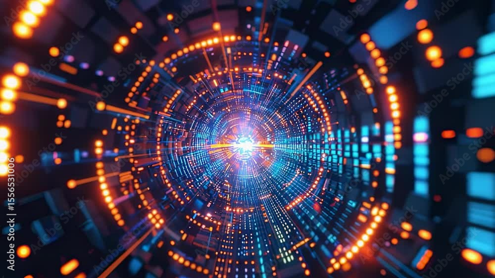 Abstract digital tunnel with glowing lights, futuristic technology background Abstract digital tunnel with glowing lights, futuristic technology background