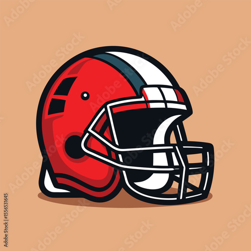American football helmet illustration in vector format depicting a red and black protective headgear on a beige backdrop