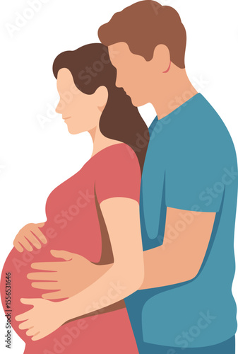 A man embracing a pregnant woman with hands on her belly in a loving and supportive gesture of parenthood