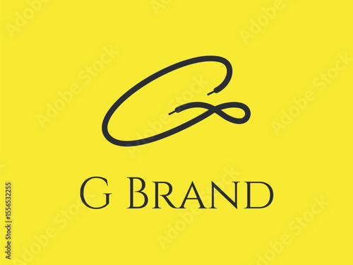 G Logo. Initial G Letter Signature Luxury Brand Logo black and yellow. Shoelace logo style