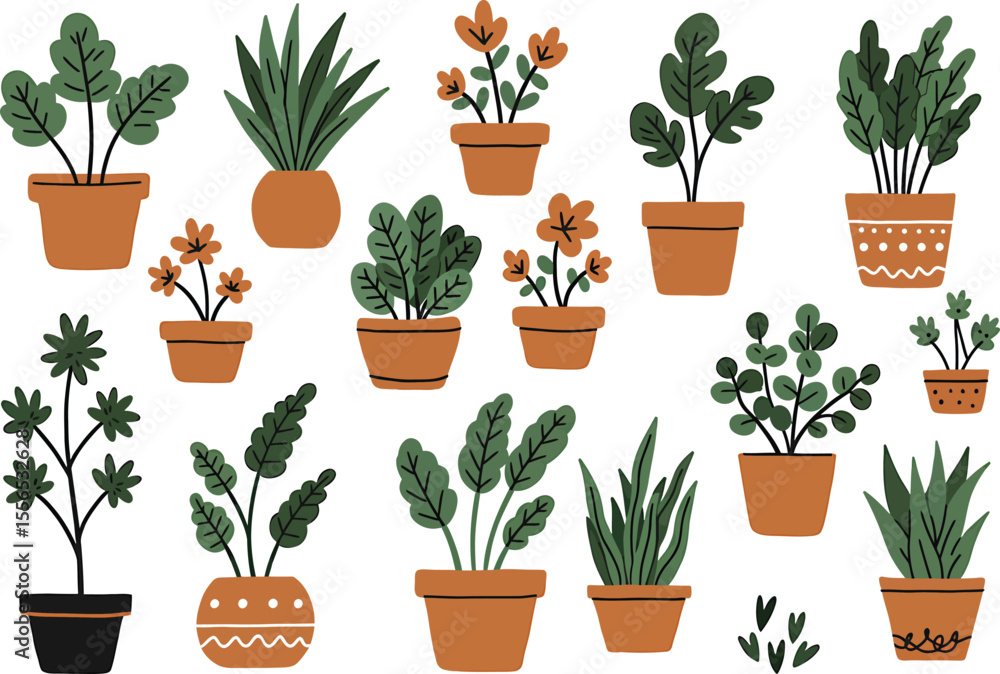 Obraz premium Collection of Cute Potted Plants Illustrations for Design Projects