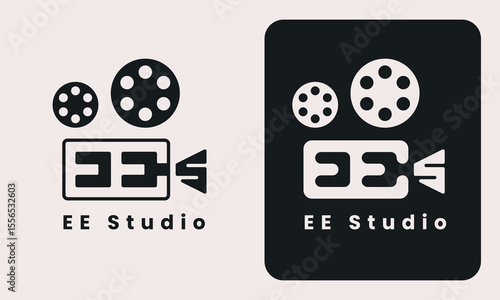 EES Logo letter pictorial mark. analog camera studio logo