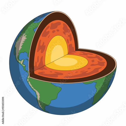 Earth Cross-Section Showing Crust, Mantle, Outer and Inner Core