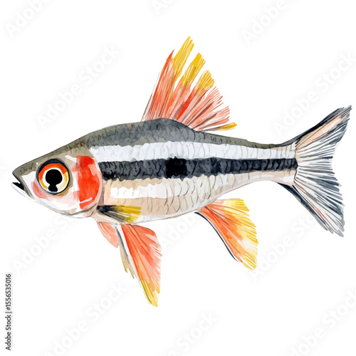 Zebra Danio, watercolor illustration vector, isolated on a white background.