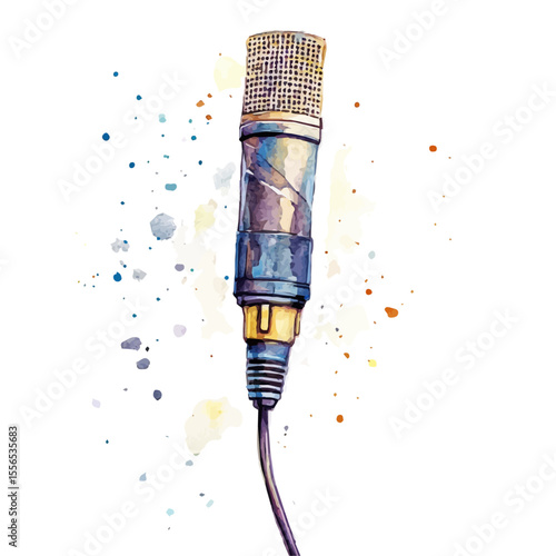 XLR Cable, watercolor clipart vector, isolated on a white background.