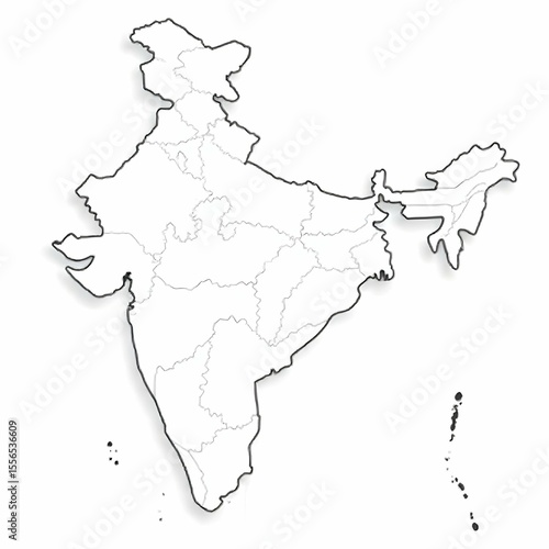 Vector map of eastern Indian states with borders, clean black stroke outlines only, no labels or shading, isolated on white background