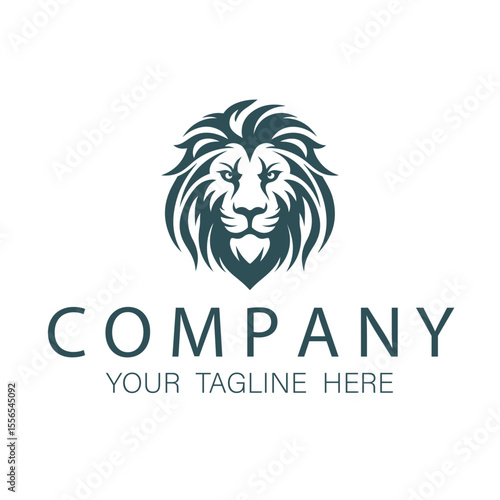 Teal lion head logo design with company name and tagline, isolated on white background