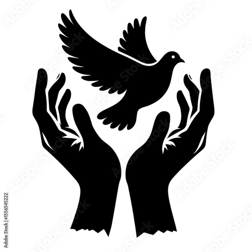 Silhouette hands releasing dove as symbol of peace and disarmament