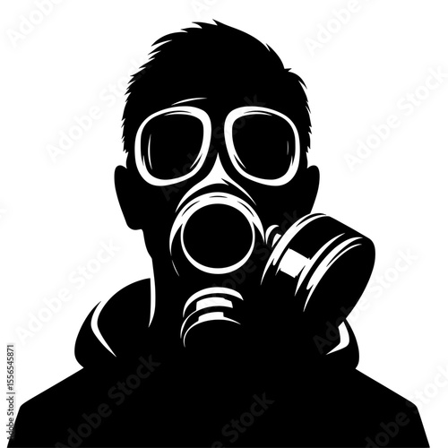 Man in gas mask silhouette as warning of nuclear threat