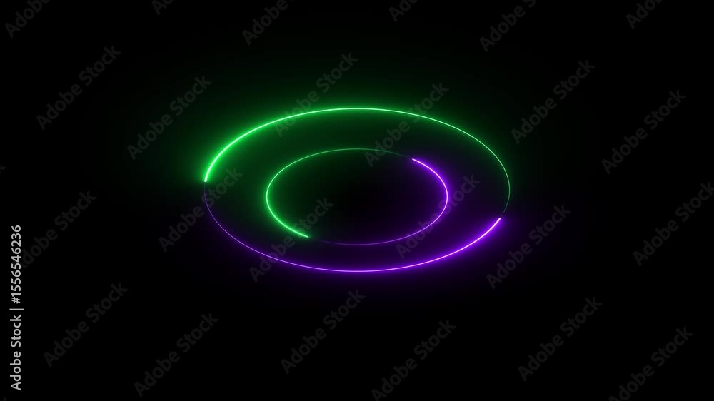 Animation of neon led lamp frame, empty space, ultraviolet light, fashion show stage, abstract background, neon podium stage design. Abstract cosmic vibrant backlight circles. Animation of neon led lamp frame, empty space, ultraviolet light, fashion show stage, abstract background, neon podium stage design. Abstract cosmic vibrant backlight circles.
