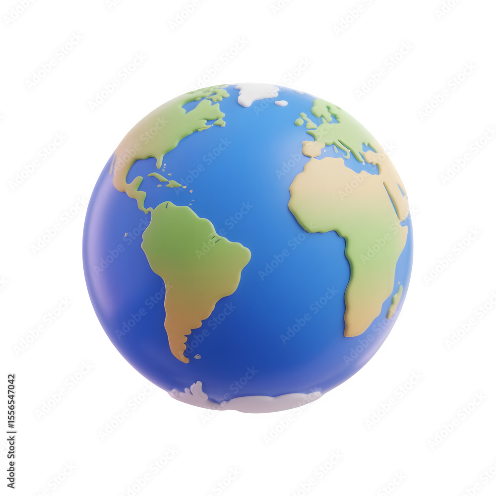 Fototapeta premium Stylized 3d earth globe with continents and oceans isolated on transparent background