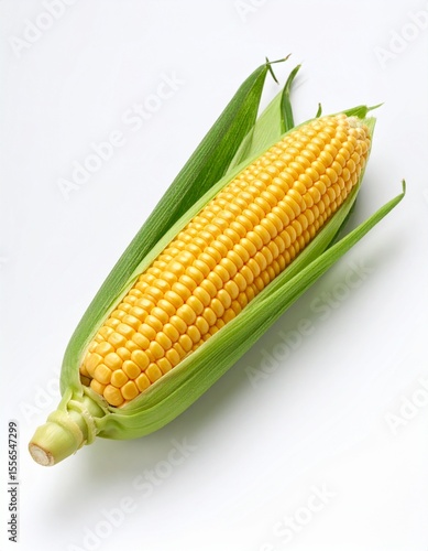 An ear of corn on a white backdrop.