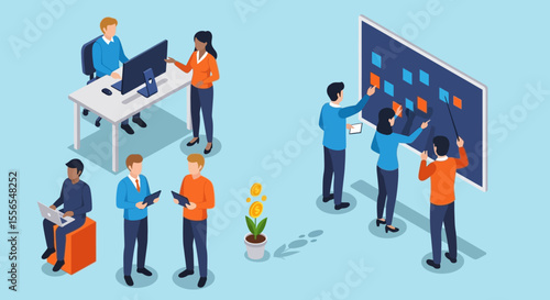 Diverse Team Collaboration Vector Illustration of Modern Workplace Teamwork