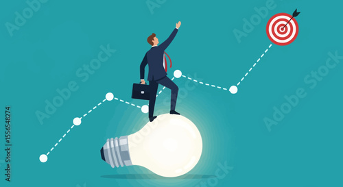Businessman Reaching Goal Vector Illustration of Success and Growth