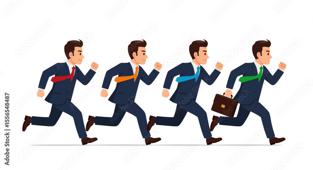 Businessmen Running Race Vector Illustration of Competition and Teamwork Businessmen Running Race Vector Illustration of Competition and Teamwork