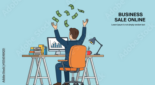 Successful Online Business Sales Vector Illustration of Celebration