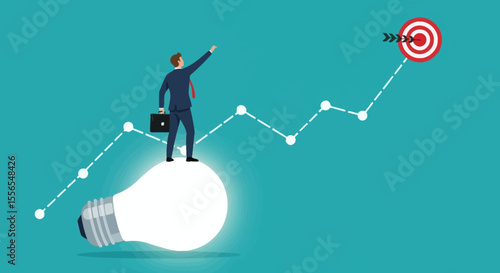 Businessman Reaching Goal  Vector Illustration of Success and Innovation