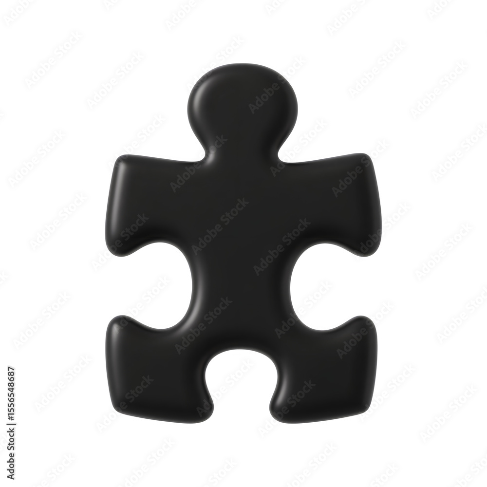 Glossy black puzzle piece with a smooth finish isolated on transparent background Glossy black puzzle piece with a smooth finish isolated on transparent background