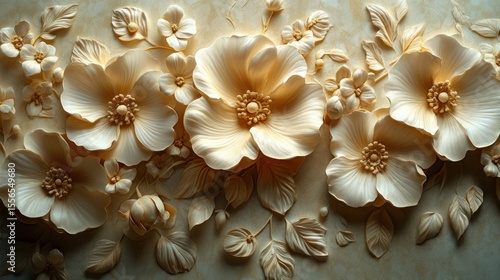 Beige Embossed Floral Paper Design on Dark Background