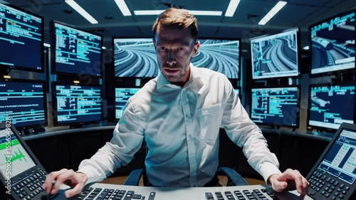 Confident Operator Managing Railway Control Panel