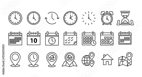 Icons Set Time, Calendar, Location - Reminders, Appointments, and Schedules