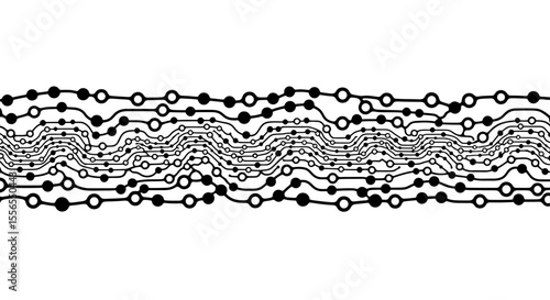 Abstract digital network background featuring interconnected nodes and wavy lines, symbolizing data flow, technological innovation, and seamless communication pathways