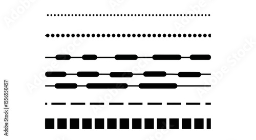 Abstract line patterns in various dashed and dotted styles for graphic design elements