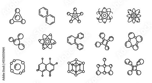 Collection of scientific atom and molecule icons for science and educational design elements