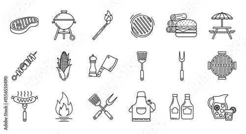 Outdoor Adventure Camping Gear Icons Collection for Recreation and Travel